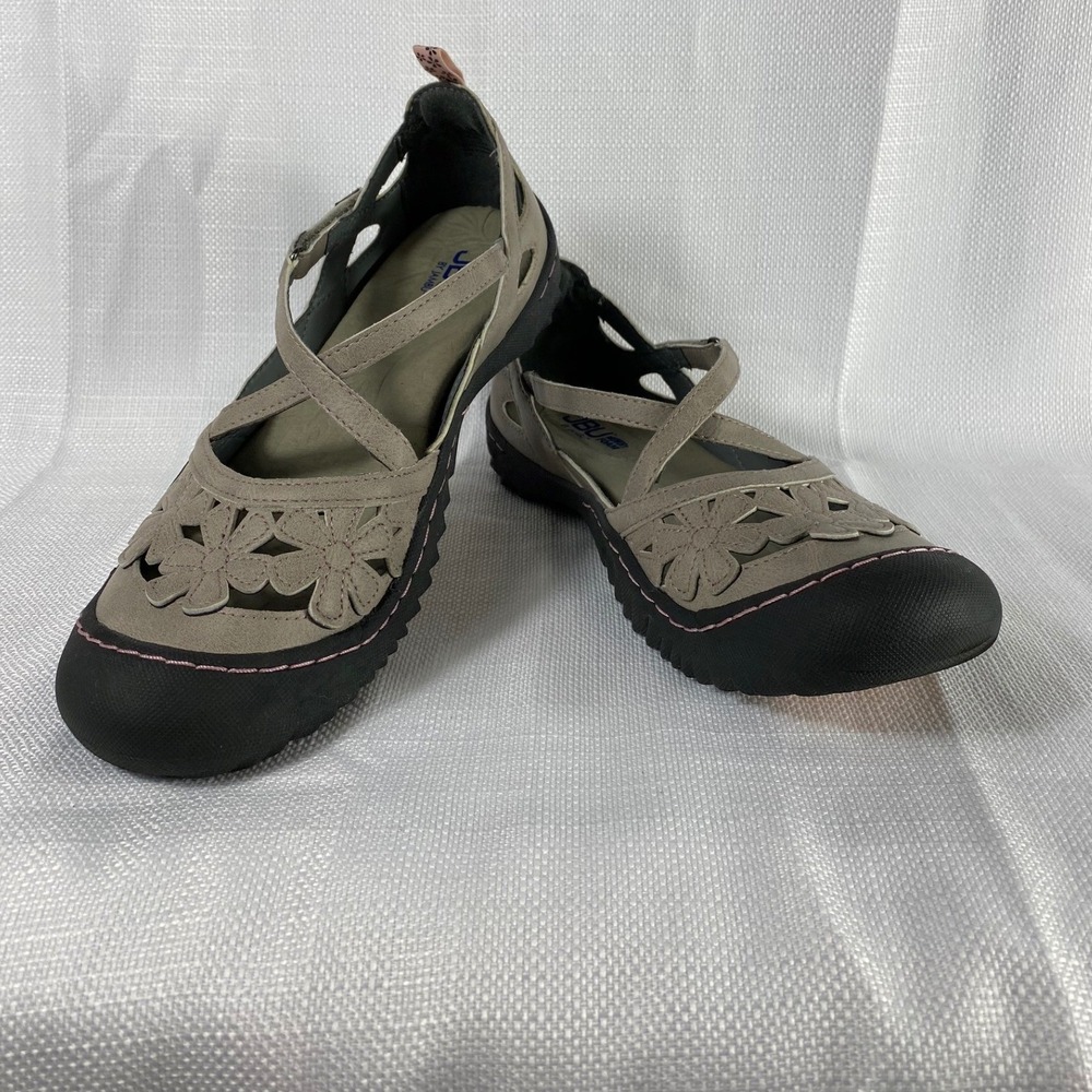 JBU by Jambu Blossom Vegan Mary Jane Shoes Taupe Black Floral JB18BSM19 9.5M